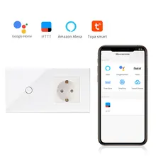 Bingoelec 1 банда 1 способ Wi-Fi сенсорный переключатель с немецкая розетка ЕС стандартный кристалл стеклянная панель умный дом автоматизация настенный переключатель