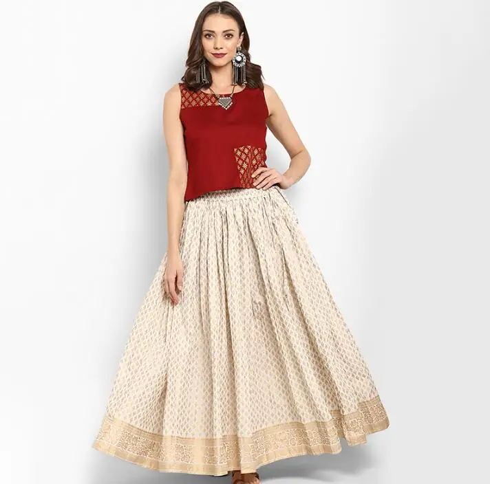 

Hot Sale India Traditional Woman Cotton Skirt Ethnic Style Spring Summer Printing Bottom Skirt