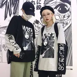Harajuku футболка уличная хип-хоп футболки для мужчин женщин осень Амин футболка Забавный длинный рукав свободная футболка Япония мультфильм