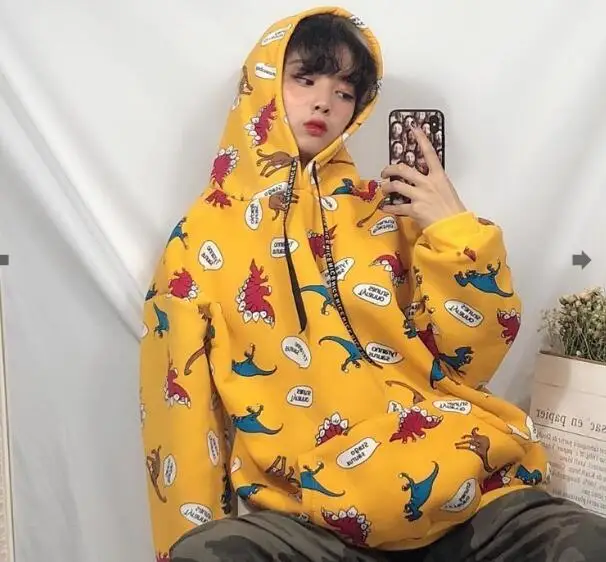 Autumn and winter new loose cartoon long-sleeved hooded sweatshirt women