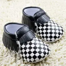 Fashion tassel with black white font b tartan b font plaid soft baby shoes high quality