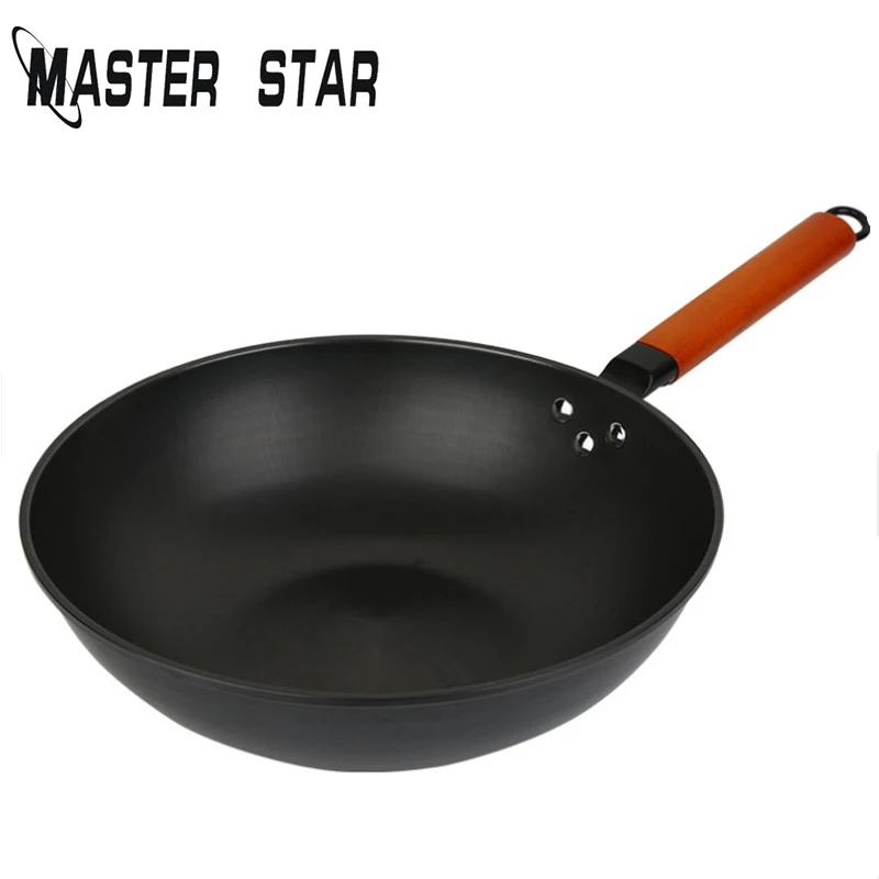 Master Star 32 см без покрытия Woks с крышкой общего использования для газовой и индукционной плиты высокого качества железный Сковорода-Вок кухонная посуда