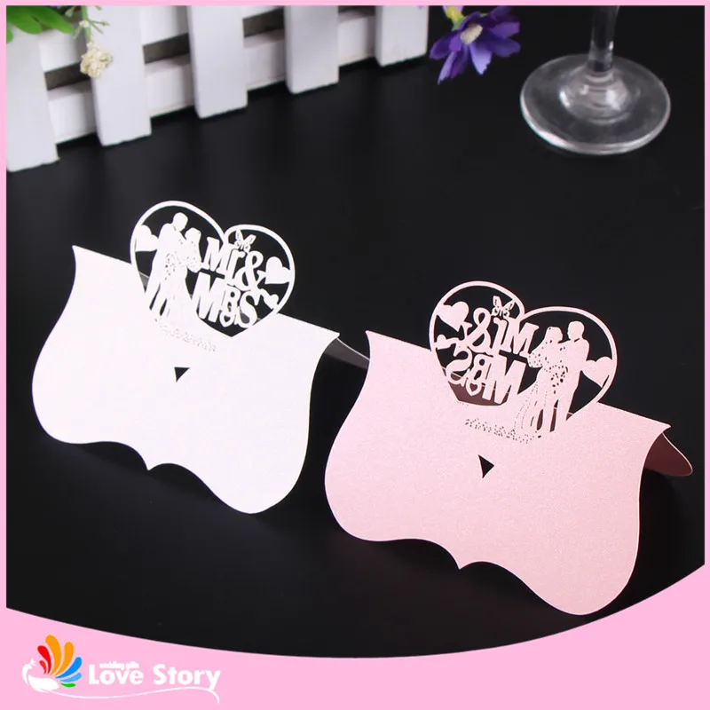 40pcs Bride and Groom Laser Cut Place Cards Wedding Name Cards for