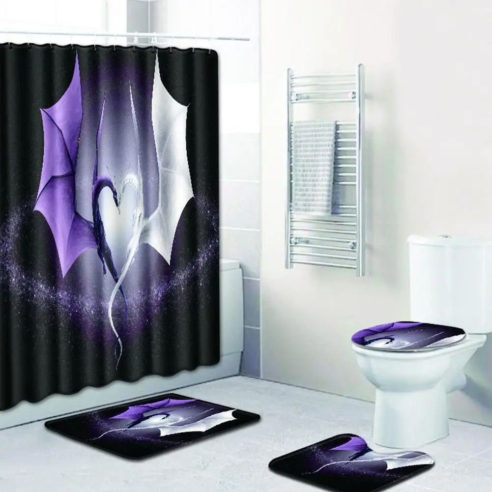 MeterMall 4pcs/set Anime Toilet Polyester Cover Mat Non Slip Floor Set Bathroom Shower Curtain Bath Suits | Дом и сад