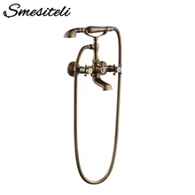 Smesiteli Antique Brass Bathtub Faucets Wall Mounted Brushed Bathtub Faucet With Hand Shower Bathroom Bath Shower Faucets bathtub faucets wall mounted antique shower faucets for the bath solid brass bathroom shower crane without slid bar mixer tap