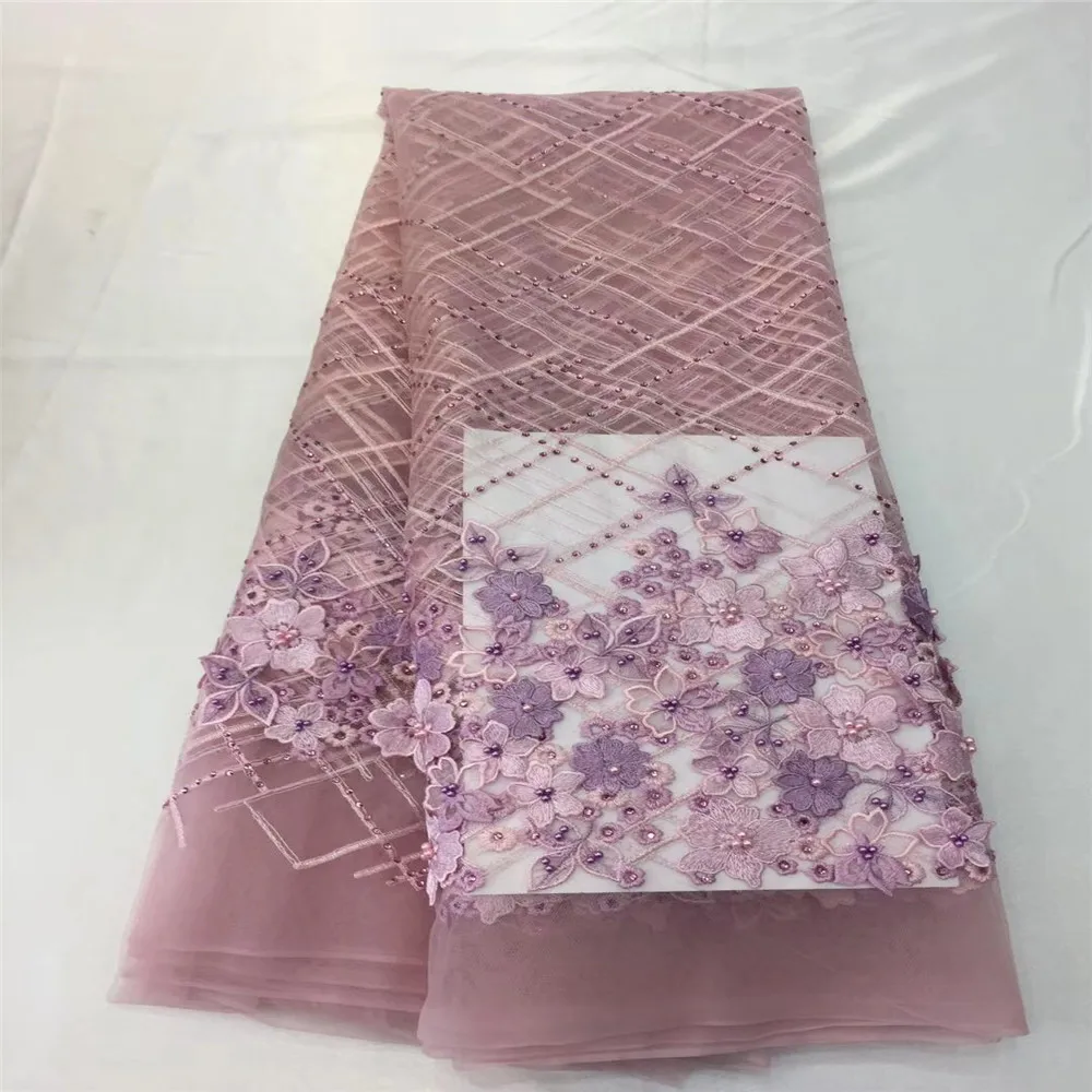 

Very good quality Nigerian 3D lace fabric, high-end handmade petals and beads and sequins for women's clothing skirts HJ129-1