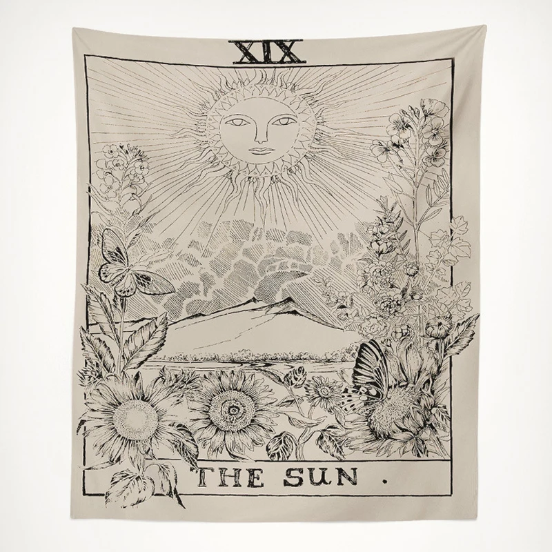 Mayitr Tarot Cards Style Vintage Wall Hanging Tapestry Magical Moon Sun Star Printed Bedspread Large Tablecloth 130*150cm