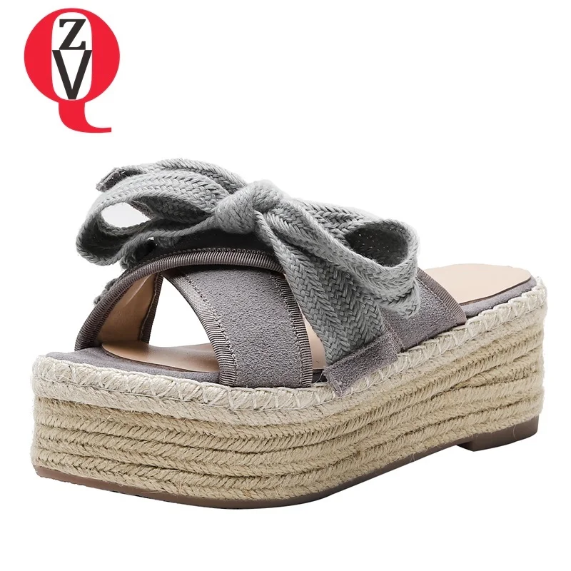 

ZVQ woman shoes 2019 summer new concise casual open toe kid suede woman sandals outside high wedges platform bowtie ladies sheos