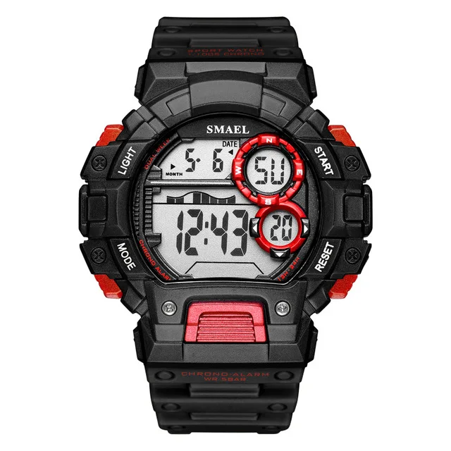 Black Red Повседневные военные мужские часы SMAEL s, круглые мужские спортивные часы, 1443 светодиодный цифровой водонепроницаемый мужской Reloj автоматические часы - Цвет: Black Red