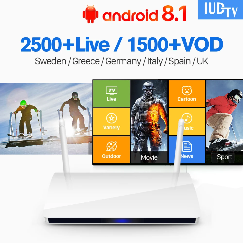

R6 Europe Box IUDTV IPTV Subscription TV Receivers Android 8.1 Set Top Box With IPTV Portugal Turkey Sweden Spain Italy Code