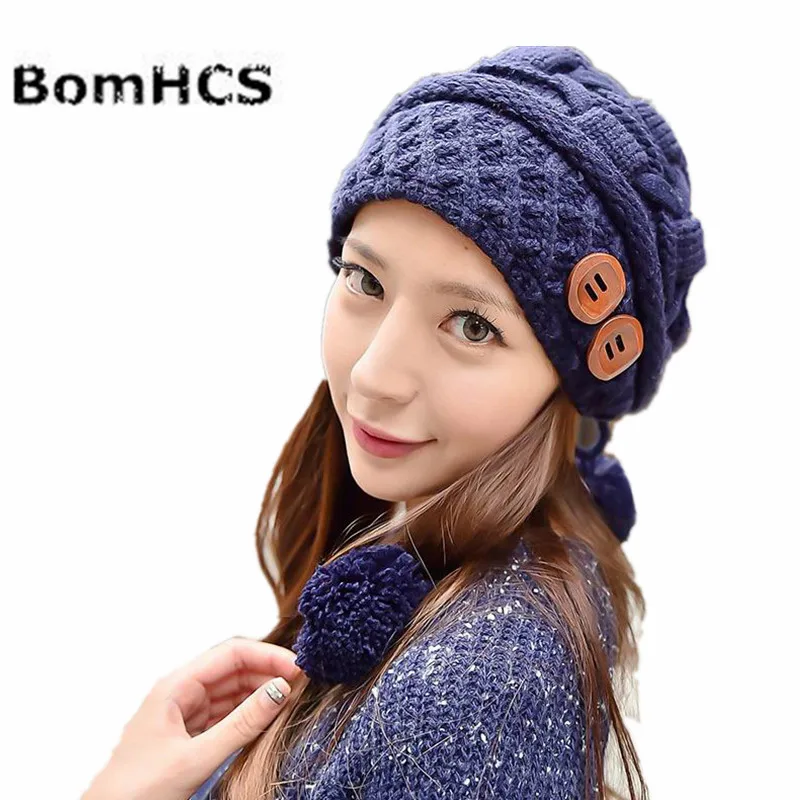 BomHCS сладкий Женская Мода Зимние теплые кабель вязать толстый Сутулиться Beanie ухо муфты Кепки