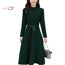Knitted Dress Solid Color Commuter Dress 4 colors Vintage Dresses Plus Size 2018 Hot Sale Dress Women Elegant Belt Robe Femme
