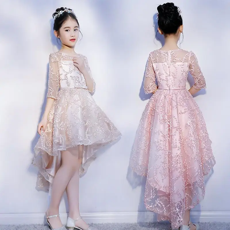 Г. Детское кружевное платье принцессы для девочек пышные вечерние платья для девочек-подростков на свадьбу, выпускной, бальное платье, детское торжественное платье с бантом и шлейфом Q513