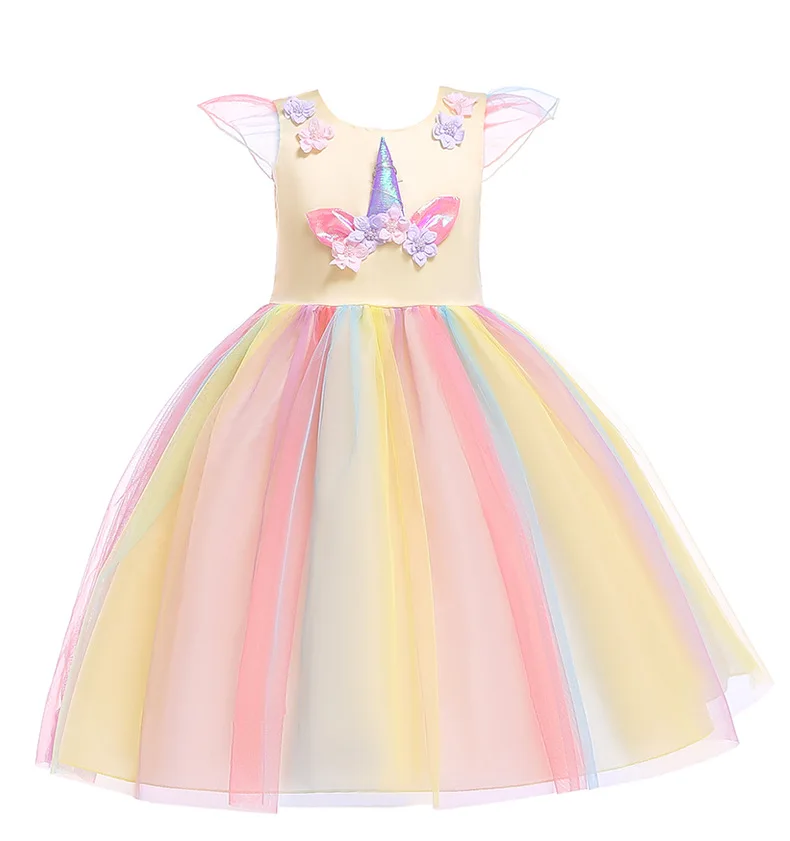 Единорог-модное платье для девочек платья принцесс для девочек; Косплэй наряжаться в костюм детский маленький Единорог вечерние платье-пачка бальное платье для детей, одежда с цветочным принтом