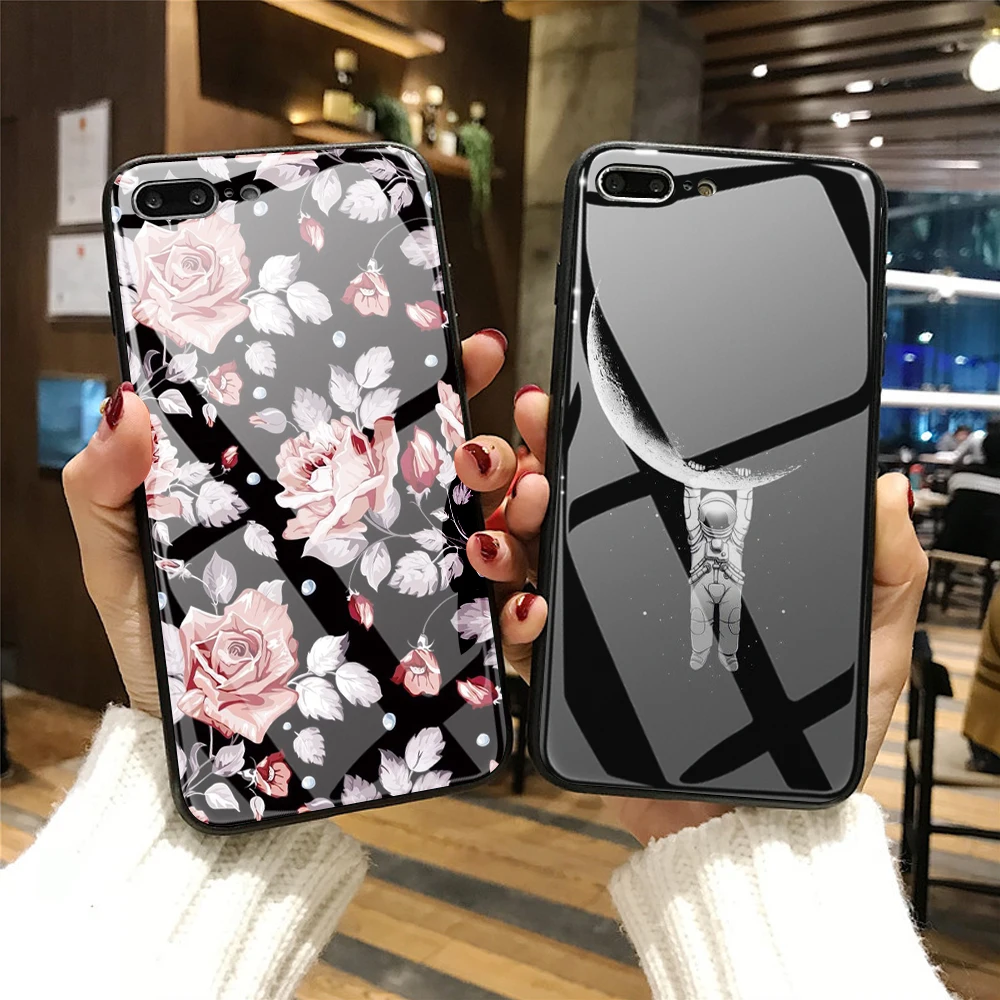 Tempered Glass Customized Phone Case for iPhone 8 X 6S 7 Plus Flower