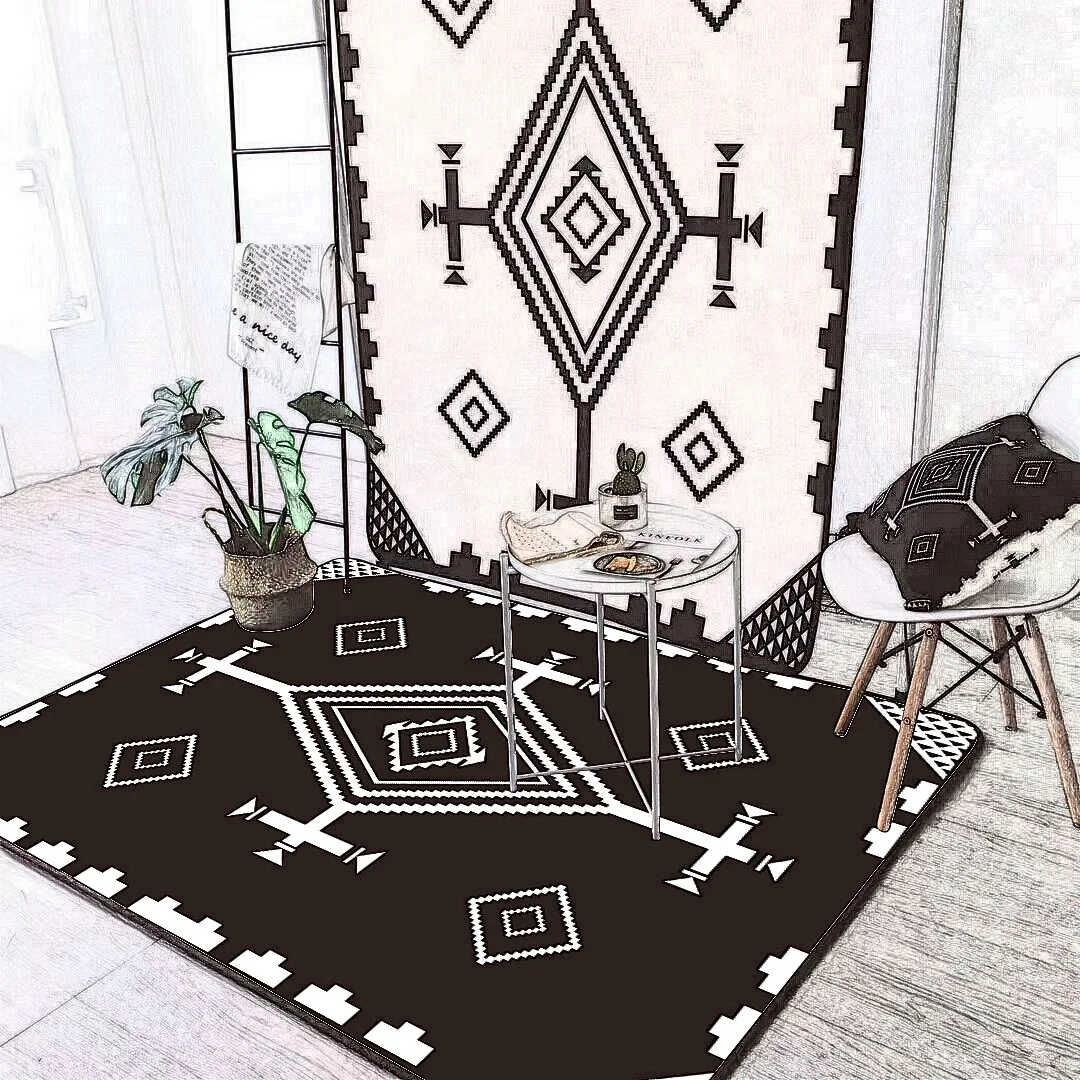 Черно-белый ковер для гостиной этнический крест хиппи для спальни коврики ковры одеяло домашняя отделка кухни Пол Дверной Коврик