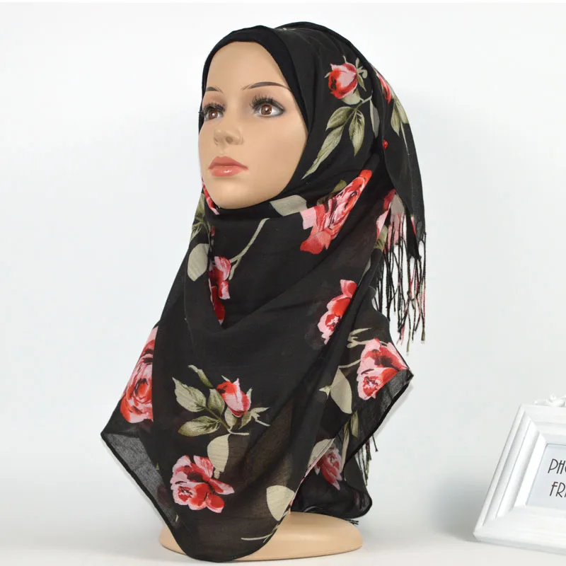 L 9 махровый хиджаб шарф цветочный принт мусульманские платки хиджаб вискозные шарфы палантины мода исламская повязка на голову шарфы 10