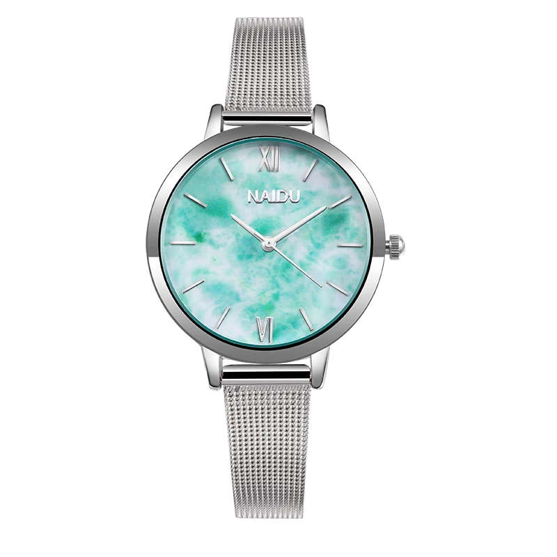 Fashion Luxury Women Metal Mesh Watch Wrist Casual Quartz High Quality Stainless Steel saat reloj de mujer montre femme - Color: green