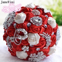 JaneVini красная роза свадебное украшение из хрустальных бусин букеты атласные Искусственные цветы ручной работы свадебная одежда подружки невесты держащей цветы Ramo Boda