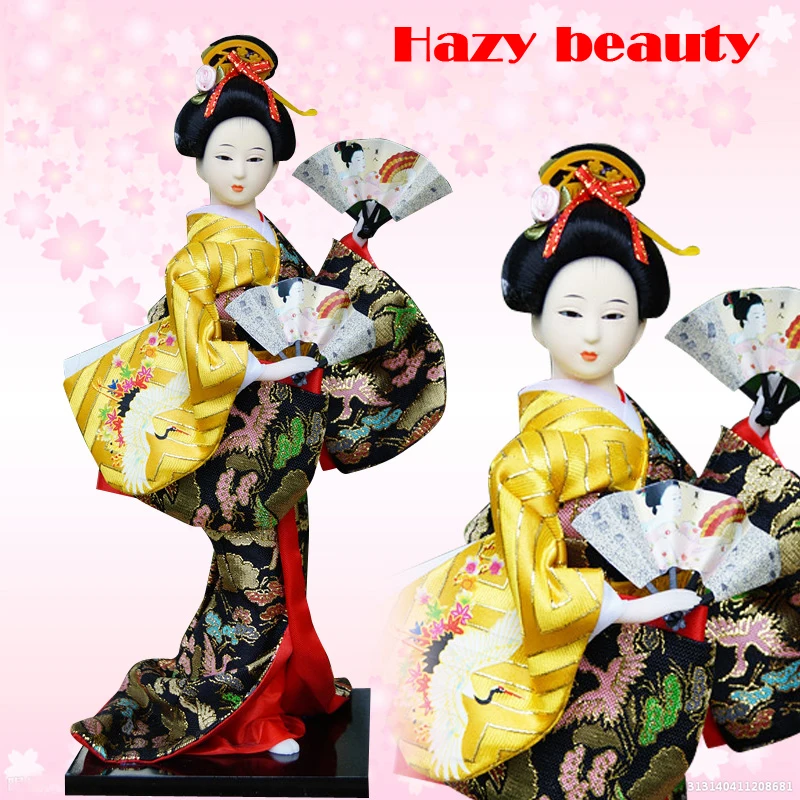 32cm Japanese geisha Dolls Japanese Raw silk kimono doll resin