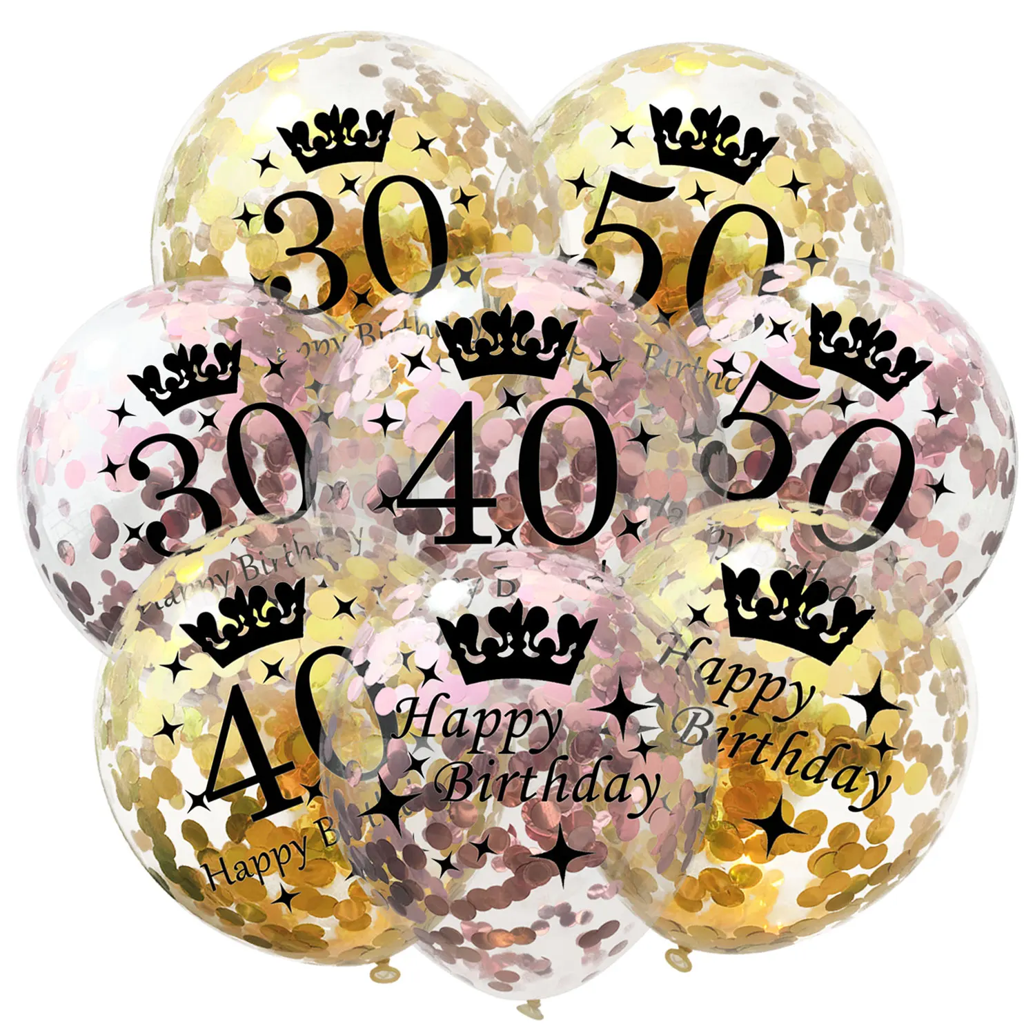 Happy Birthday Confetti Balloon Number Balloon Adult Birthday Cake Topper Gift Sticker For 16 18 21 30 40 50 60 Years Decoration