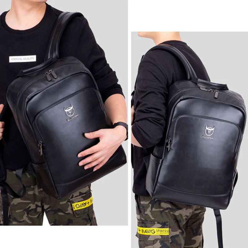 

Bullcaptain Leather Multi-Function Men'S Computer Backpack Fashion Simple Mens Travel Bag Men'S Storage Bag