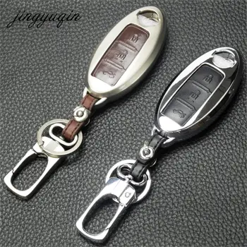 

jingyuqin Smart Key Zinc Leather Case for Nissan Qashqai X-Trail insert remote key Cover with trunk Button