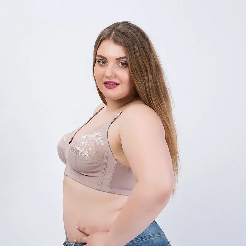 Xiushiren Cotton Everyday Wireless Full-Coverage Leisure Bras Embroidery Bra Top Women Lace Underwear Plus Size Bralette 38D-48E