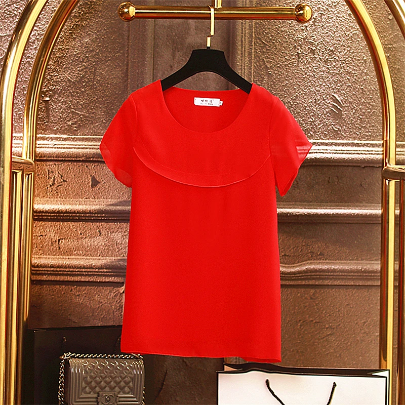 Banerdanni, продукт, женская блузка, летняя шифоновая рубашка с коротким рукавом и круглым вырезом, Повседневная блуза размера плюс 5XL, свободный женский топ