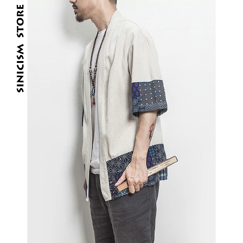 Sinicism كيمونو قميص الرجال الصينية الشارع الشهير خمر كيمونو قميص الرجال الكتان كيمونو سترة الرجال قميص زائد حجم 5XL 2019