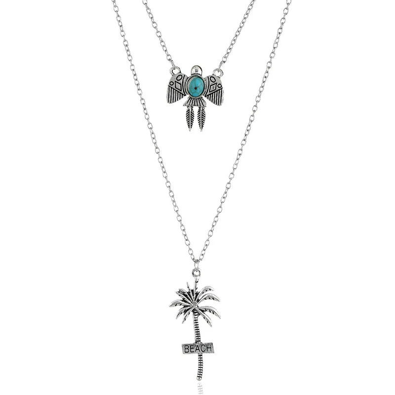 New Multilayer BEACH Coconut Tree Gold Choker Statement Necklace Bijoux Collier Femme Women Bird Charm Maxi Boho Jewelry Party