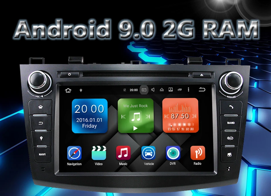 Flash Deal Eunavi 8" HD Screen 2 din Android 9.0 Quad Core Car DVD Player for 2010 2011 2012 2013 MAZDA 3 stereo radio GPS Navigation wifi 1