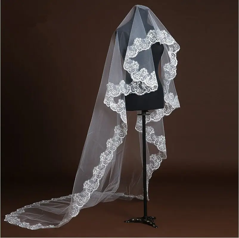 Light Champagne One Layer Veil Lace Egde Short Red Wedding Marriage Veils Red Pure Whtie Adult Veil Special Price C