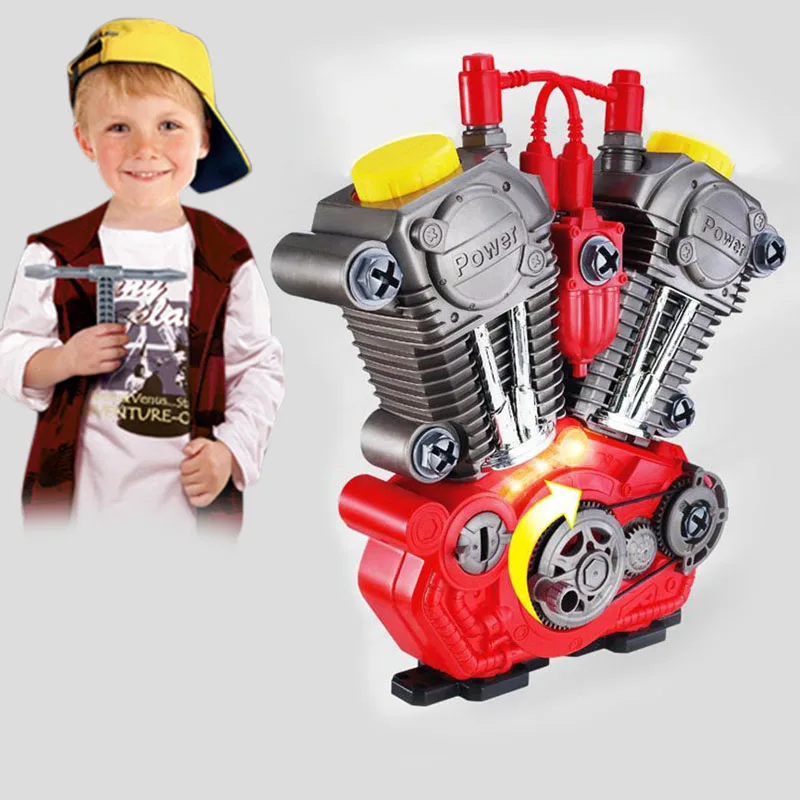 Children Toys Motorcycle Engine Overhaul Play Set With Light Sound DIY