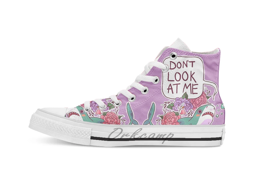 

Don't Look at Me Unisex High Top Canvas flat Casual Custom shoes Drop Shipping