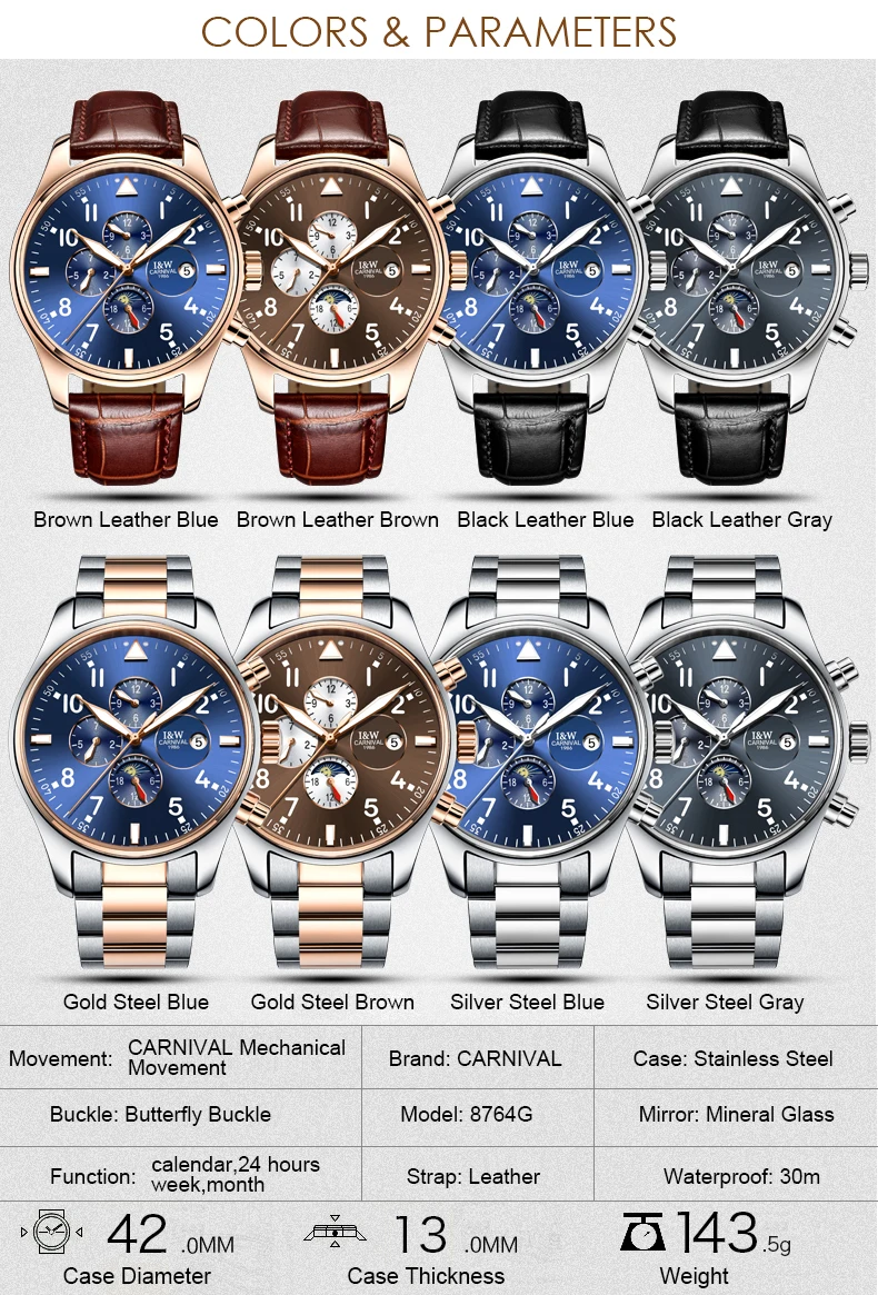 Карнавальные мужские часы с большим синим циферблатом, несколько календарей, светящийся указатель, водонепроницаемые автоматические механические часы, люксовый бренд, relogio