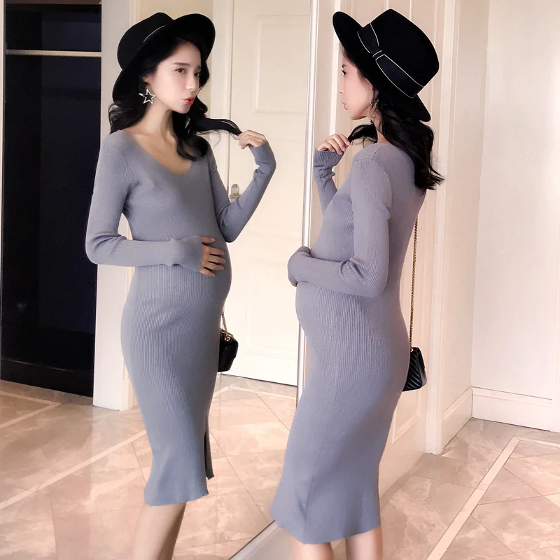 

2018 New Arrive Spring Casual Straight Maternity dresses Women Knit Maternity Dress pregnancy clothes MD-00109