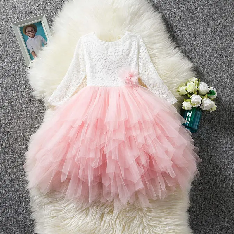 Кружевные вечерние платья с цветочным узором для девочек; пышное свадебное платье-пачка принцессы для девочек; Детский костюм с открытой спиной; детская одежда - Цвет: pink
