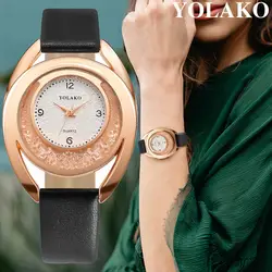YOLAKO роскошные часы Для женщин известный бренд кварцевые Кожаный ремешок Newv ремень женский часы аналоговые наручные часы настенные часы