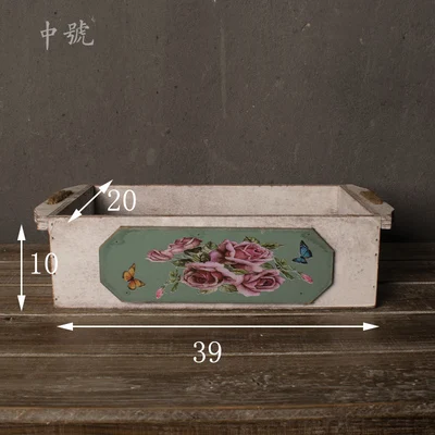 butterfly flower print rope handle shabby chic handmade country style wooden box