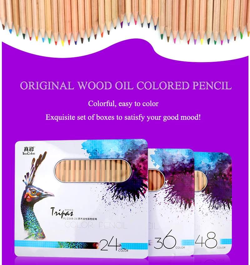

True Color 24/36/48 Set Color Pencil Original Wood Oily Colored Pencil Easy To Color Painting Professional Pencil For Supplies
