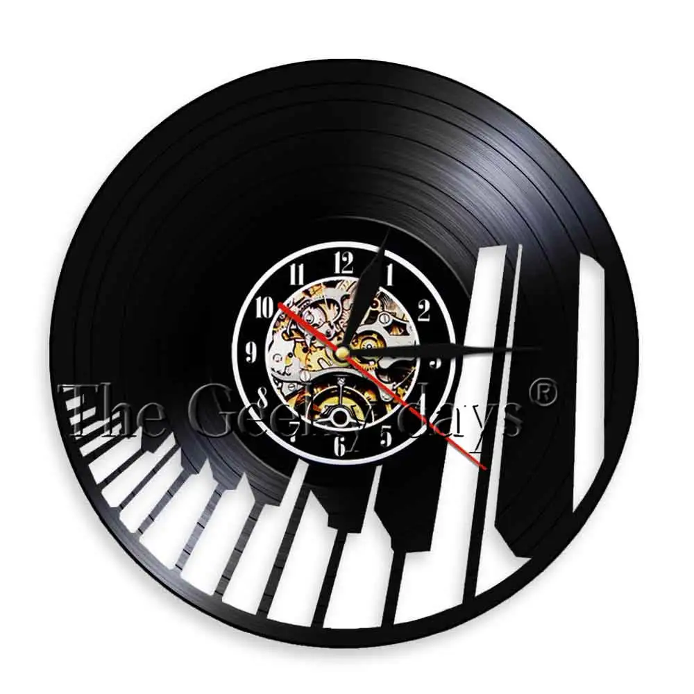 

Piano Keys Music Vinyl Record Wall Clock Keybord Music Notes Musical Instruments Pianist Musician Piano Room Decor Clock Watch