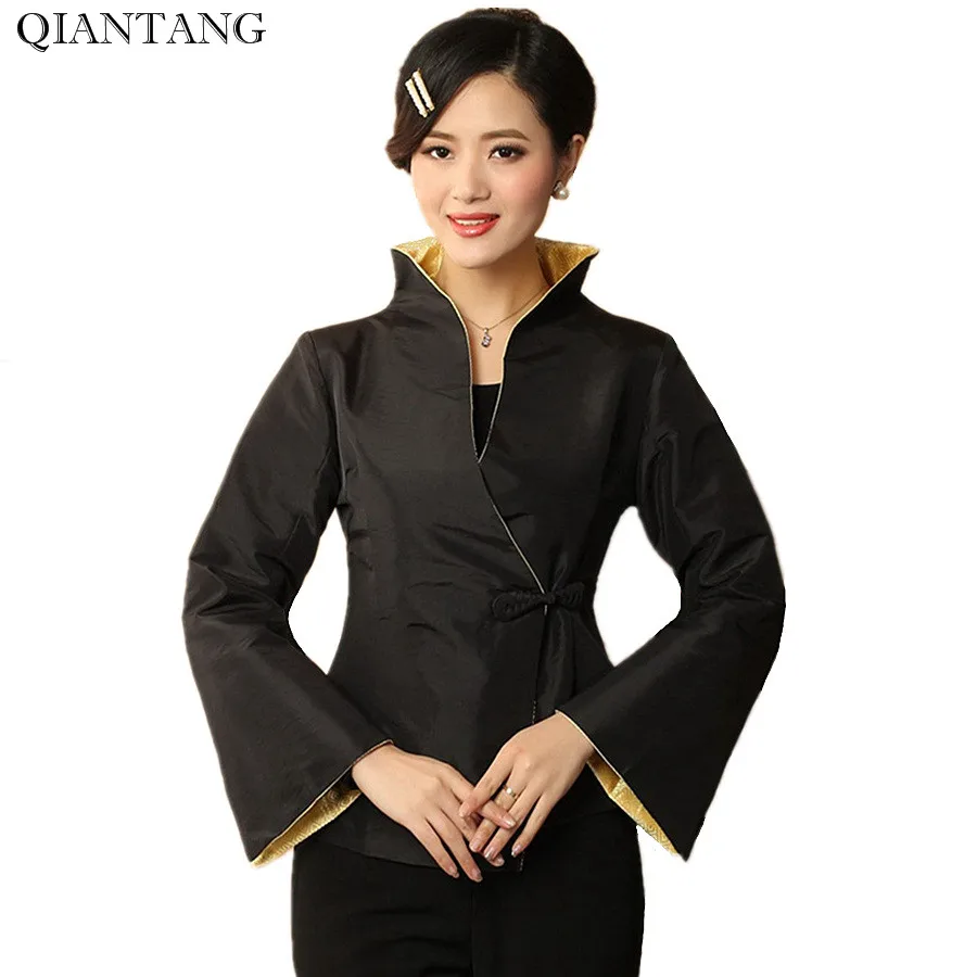

High Quality Black Spring Women Satin Jacket Traditional Chinese style Coat Flowers Mujer Chaqueta Size S M L XL XXL XXXL Mny15B