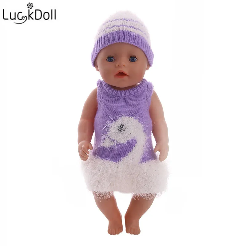 LUCKDOLL вязаный свитер кукла платье+ шляпа подходит 18 дюймов Американский 43 см Одежда для кукол аксессуары, игрушки для девочек, поколение, подарок на день рождения