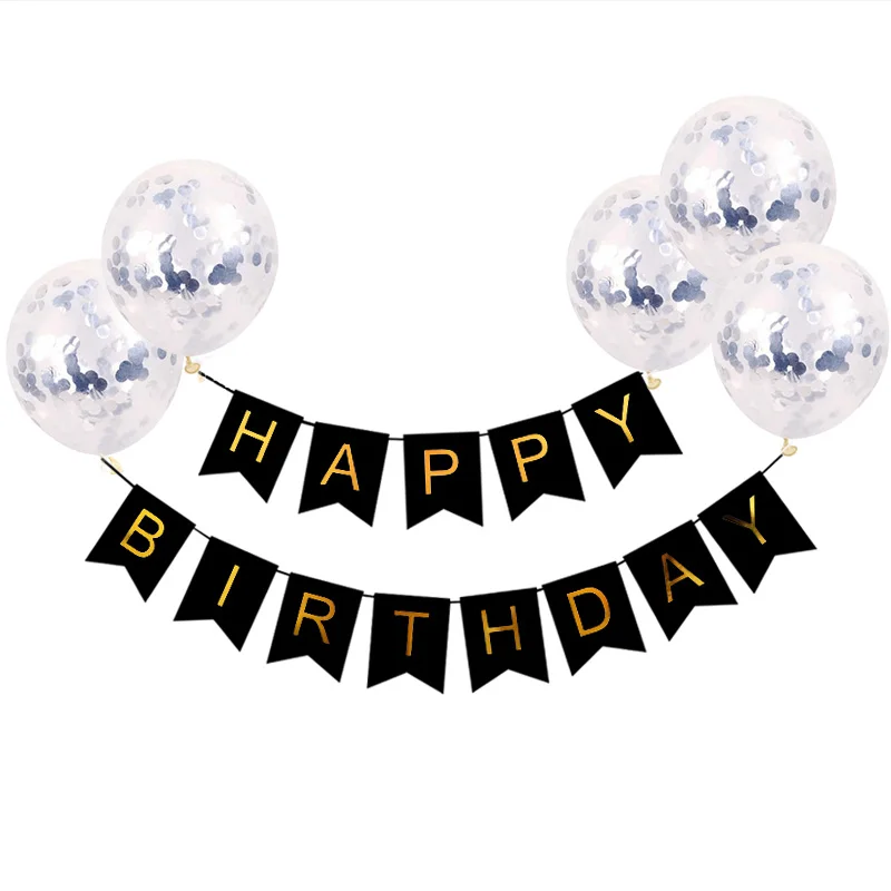 1set/6pcs Happy Birthday Letter Banner Gold Confetti Balloons Baby