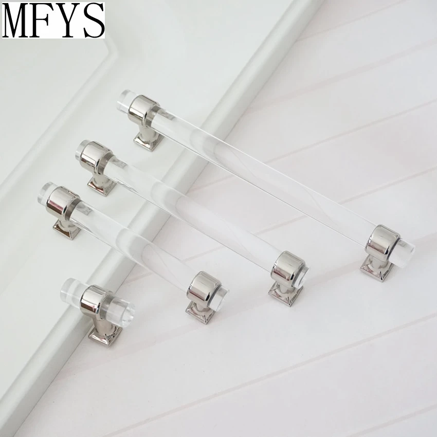 3 75 5 6 3 Clear Silver Acrylic Drawer Knobs Pull Handles