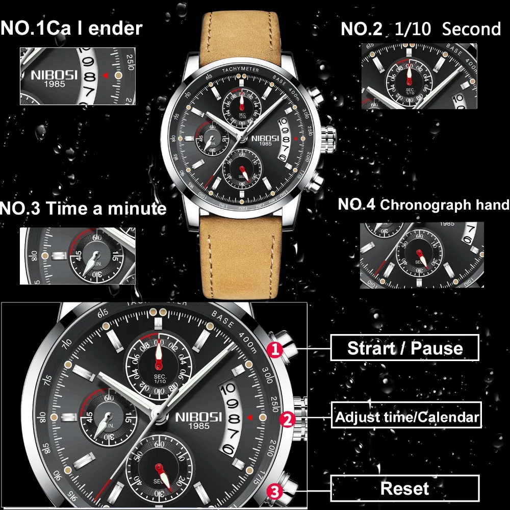 NIBOSI 2019 Fashion Casual Men's Watches Luxury Leather Business Quartz Watch Men Military Sport Wr