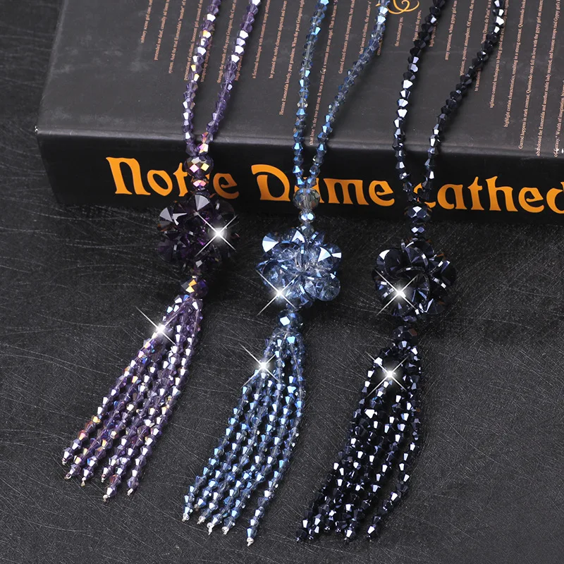 Heeda Korean Crystal Bead Long Necklace Women Autumn Winter Joker Sweater Chain Fashion 2019 Kpop Tassel Pendant Neck Decoration - Image 3