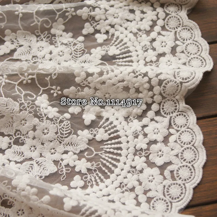 

Natural-white Soft Mesh Full-embroidered Lace Fabric Openwork DIY Handmade Sewing Garment Accessories Width 130cm 1yard