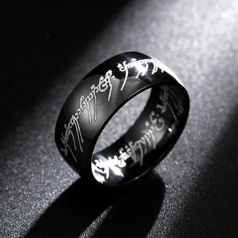 

8mm Black Hot Movie Rings Titanium Stainless Steel Gold Ring for Men and Women